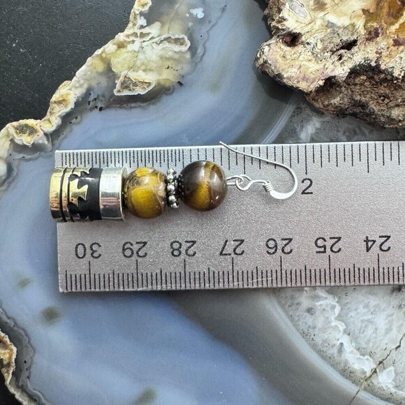 Tommy &Rosita Singer Sterling Silver Tigers Eye Bead Dangle Earrings For Women - Picture 10 of 10